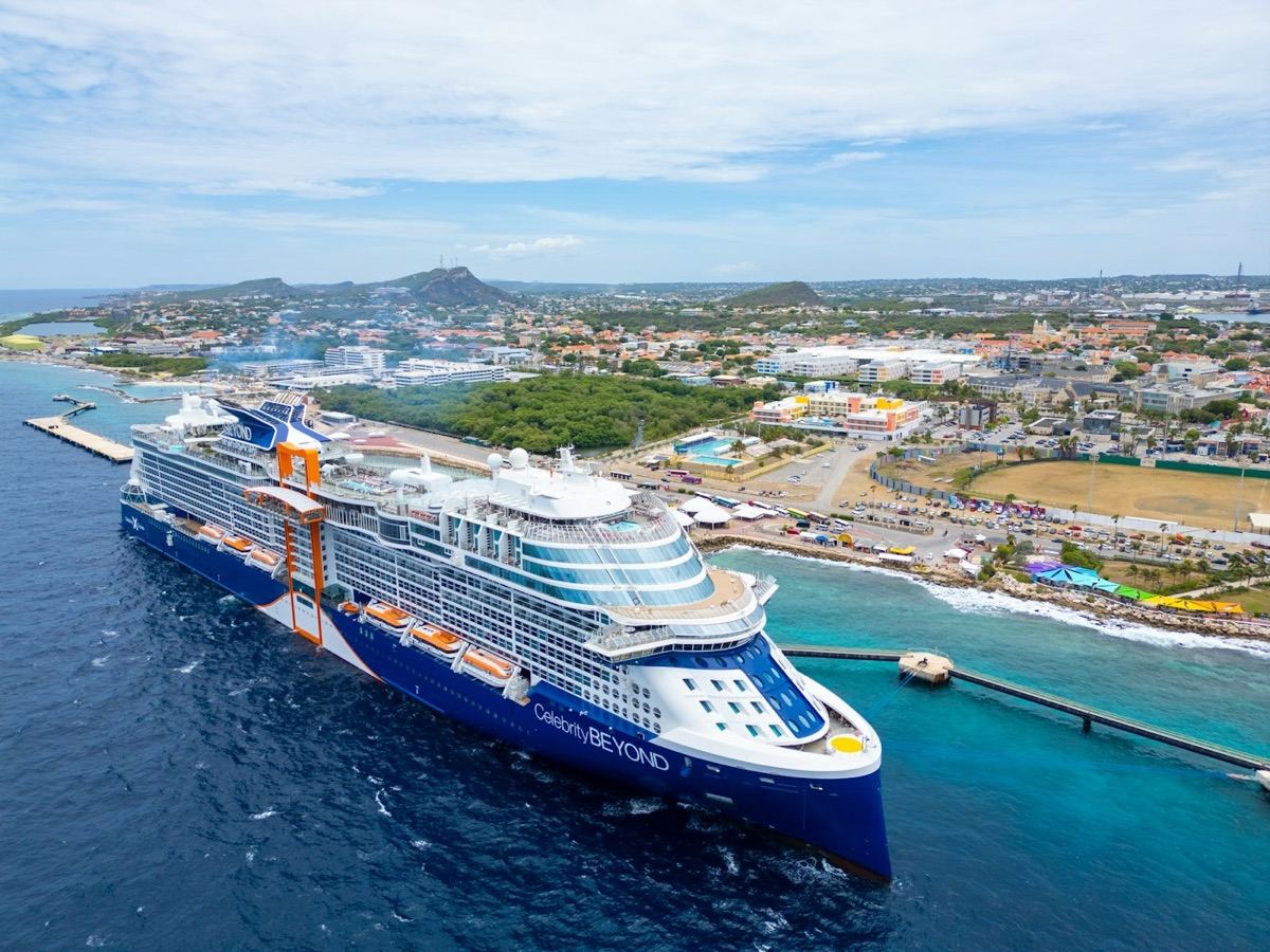 A premium cruise ship docked in the Caribbean