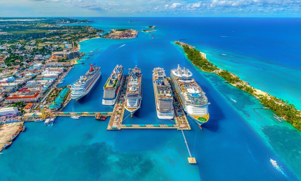 Cruise ships lined up in Nassau, Bahamas